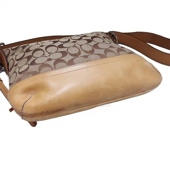 Auth COACH Signature Soft Slim Duffle 9362 Khaki Light Brown Jacquard Leather - Picture 5 of 10